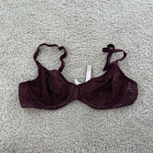 Victoria Secret Bra 34B Unlined Demi Lace Bra Dark Maroon Lace Romantic